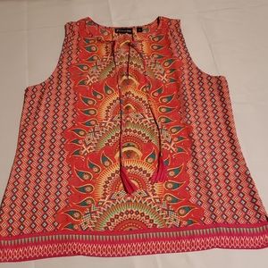 7th Avenue NY & Co Orange Print Sleeveless Top